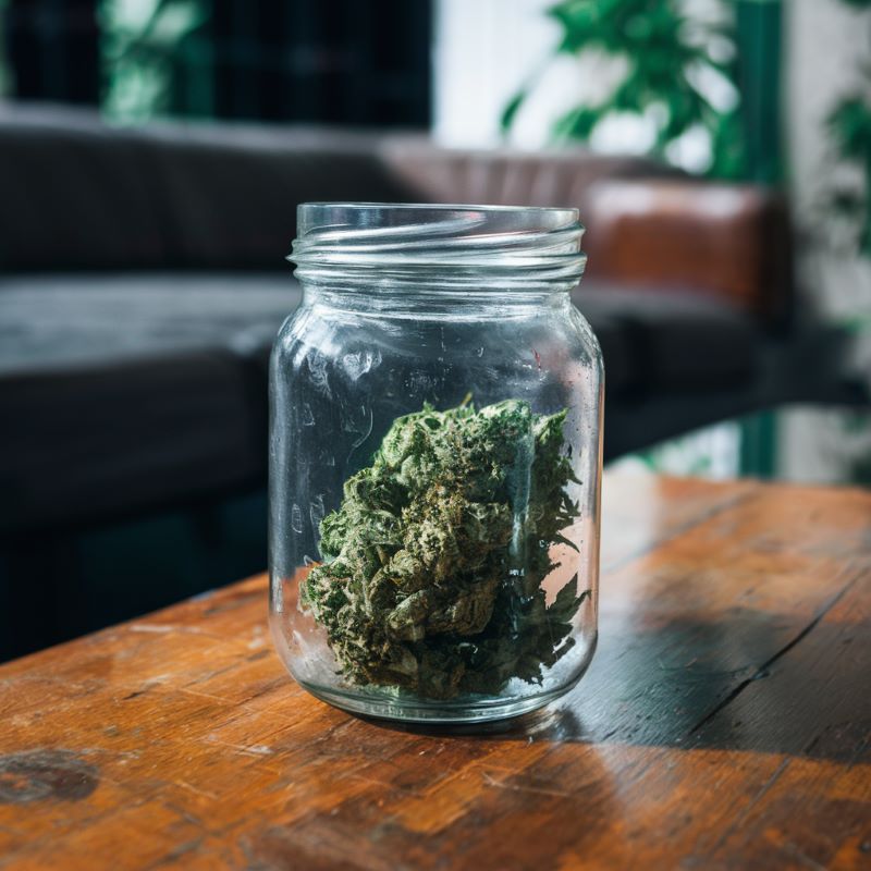marijuana in jar on coffee table