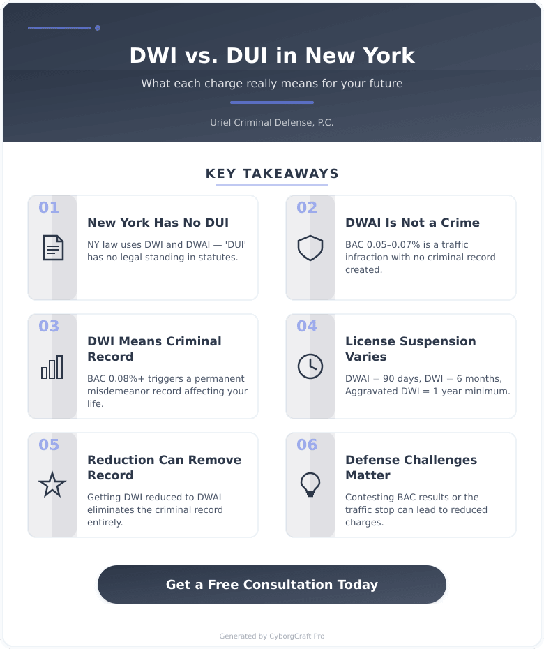 Infographic: DWI vs. DUI in New York - What the Difference Actually Means for Your License, Your Record, and Your Future - Key concepts and takeaways