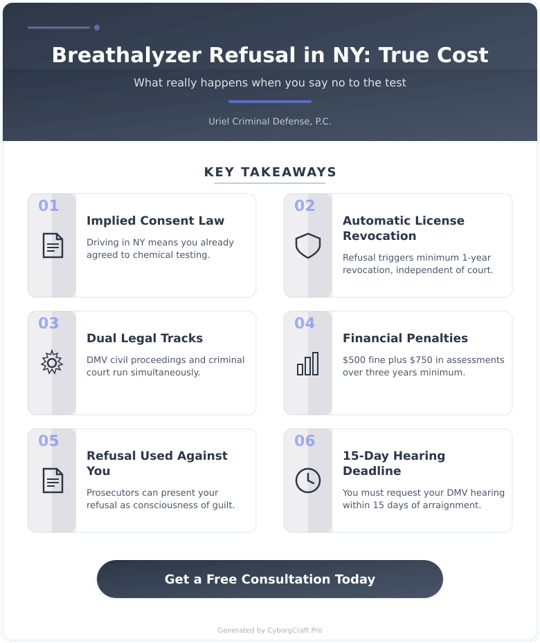 Infographic: You Refused the Breathalyzer in New York - Here's What That Decision Actually Costs You - Key concepts and takeaways