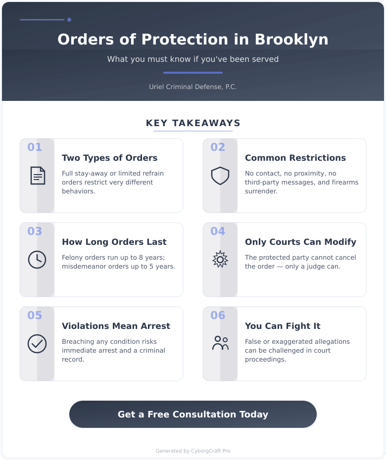 Infographic: Order of Protection in Brooklyn - What It Actually Restricts, How Long It Lasts, and Whether You Can Fight It - Key concepts and takeaways